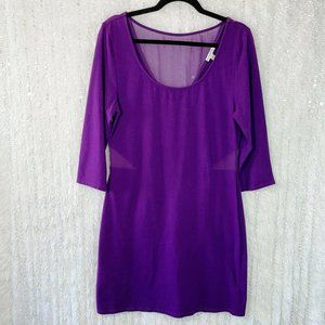 American Eagle Sheath Dress Size 18 Purple 3/4 Sleeve Scoop Neck Mesh Cutouts